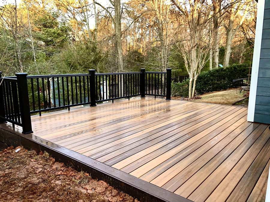 A completed deck constructed by deck builders in Concord, NC