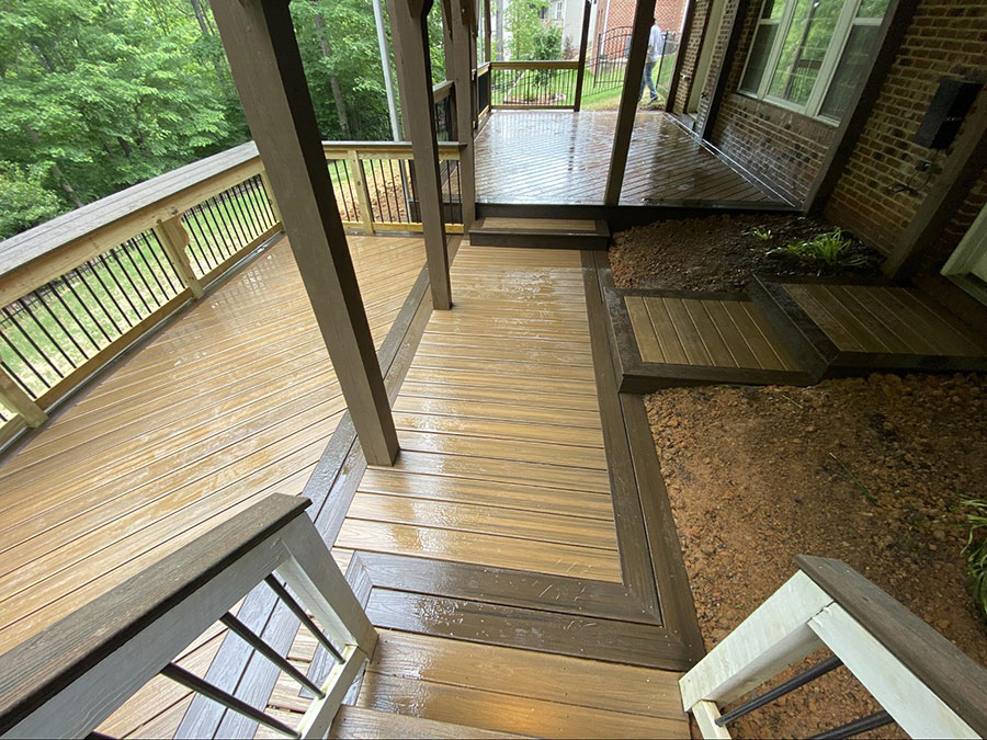 A newly finished deck built by a company offering hardscaping services in Concord, NC