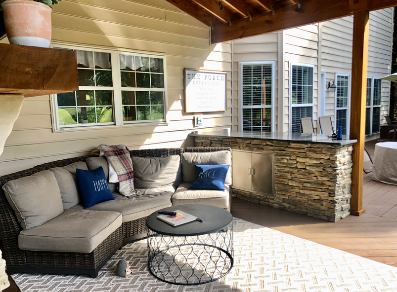 A homeowner’s new porch after they used hardscaping to add value to their home