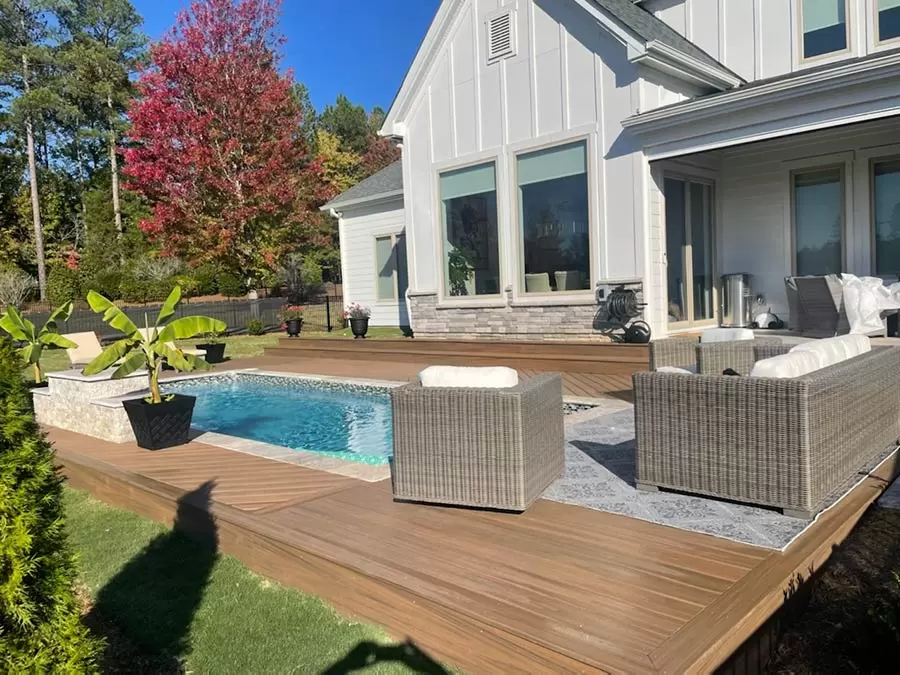 A completed poolside deck