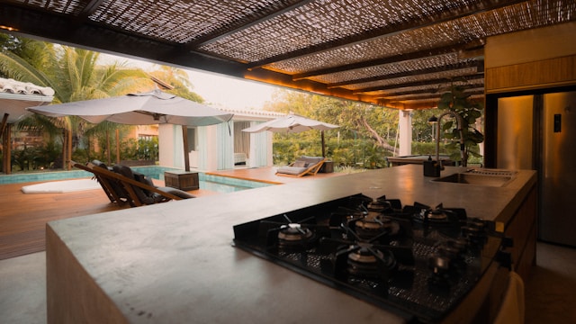 A completed kitchen constructed by outdoor kitchen contractors