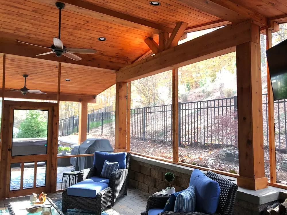 A completed screened porch constructed by screen porch contractors