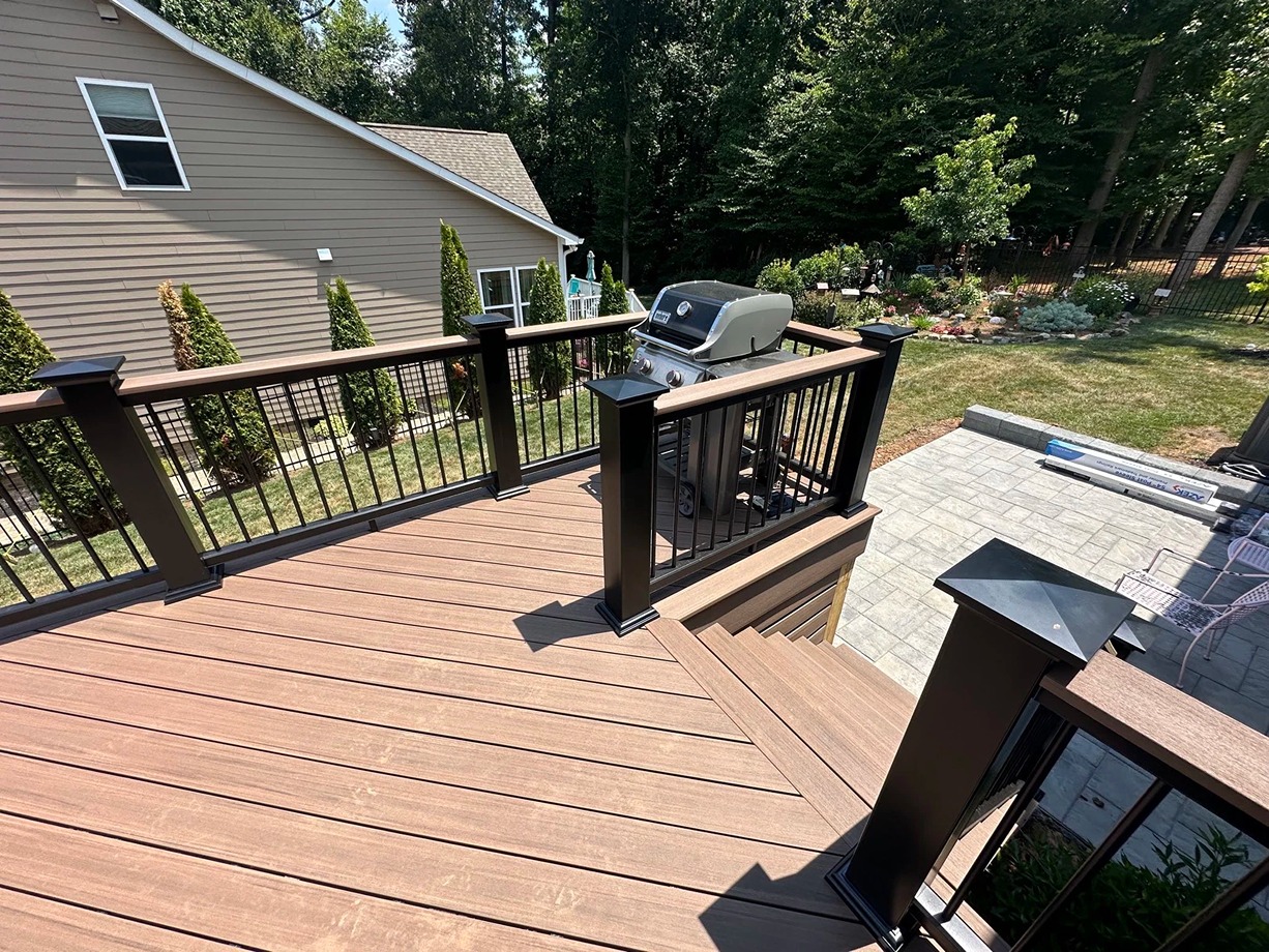 A multi-level composite deck constructed by deck builders in Kannapolis, NC
